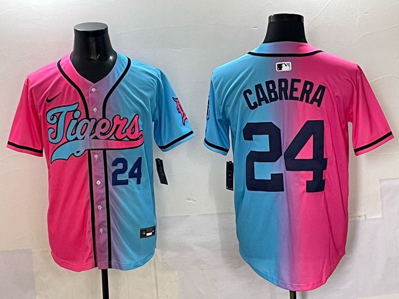 Men 2025 Detroit Tigers #24 Cabrera Blue pink Game Nike MLB Jersey style 05